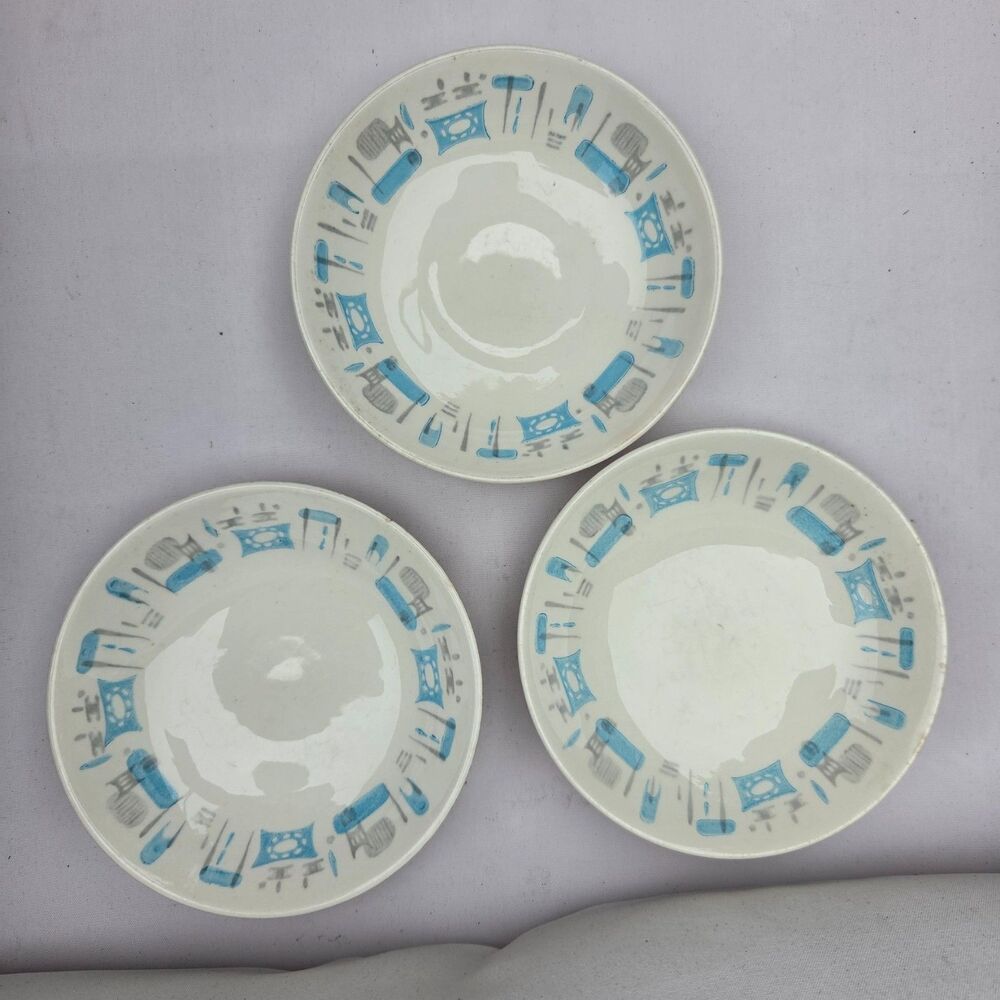 Vintage Set of 3 Royal China Blue Heaven Berry/Dessert Bowls Blue Atomic 5 5/8”